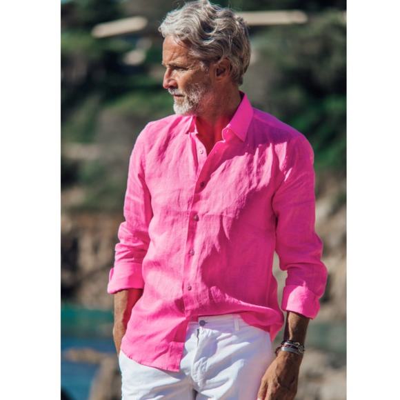 Les Canebiers Other - Les Canebiers Saint Tropez Divin Pink Linen Button Down Shirt Medium